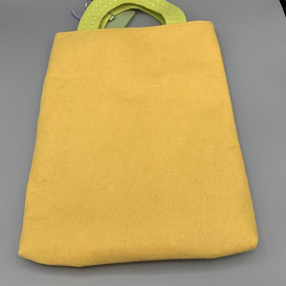 Large Yellow Embroidered Felt Easter Bunny Bag Tote and Happy Easter Wooden Tag - Picture 4 of 9